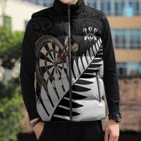 Personalised New Zealand Darts Sleeveless Puffer Jacket Silver Fern Aotearoa Maori Pattern - Polynesian Pride