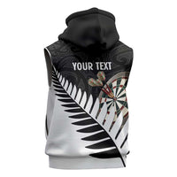 Personalised New Zealand Darts Sleeveless Zip Hoodie Silver Fern Aotearoa Maori Pattern LT14 - Polynesian Pride