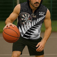Personalised New Zealand Darts Sleeveless Zip Hoodie Silver Fern Aotearoa Maori Pattern LT14 - Polynesian Pride