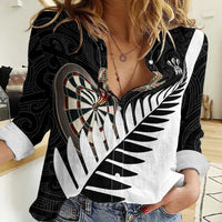 Personalised New Zealand Darts Women Casual Shirt Silver Fern Aotearoa Maori Pattern - Polynesian Pride