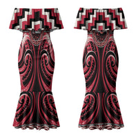Aotearoa Ngai Te Rangi Personalised Couples Matching Mermaid Dress and Long Sleeve Button Shirt Maori Iwi Poutama Puhoro Tattoo LT14 - Polynesian Pride