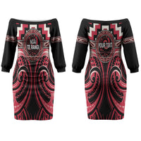Aotearoa Ngai Te Rangi Personalised Couples Matching Off The Shoulder Long Sleeve Dress and Long Sleeve Button Shirt Maori Iwi Poutama Puhoro Tattoo LT14 - Polynesian Pride