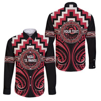 Aotearoa Ngai Te Rangi Personalised Family Matching Mermaid Dress and Hawaiian Shirt Maori Iwi Poutama Puhoro Tattoo LT14 Dad's Shirt - Long Sleeve Red - Polynesian Pride