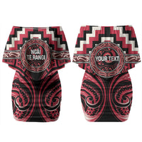 Aotearoa Ngai Te Rangi Personalised Family Matching Off Shoulder Short Dress and Hawaiian Shirt Maori Iwi Poutama Puhoro Tattoo LT14 Mom's Dress Red - Polynesian Pride
