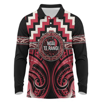 Aotearoa Ngai Te Rangi Personalised Long Sleeve Polo Shirt Maori Iwi Poutama Puhoro Tattoo LT14 Red - Polynesian Pride