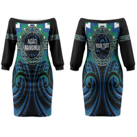 Aotearoa Ngati Ranginui Personalised Couples Matching Off The Shoulder Long Sleeve Dress and Long Sleeve Button Shirt Maori Iwi Poutama Puhoro Tattoo LT14 - Polynesian Pride
