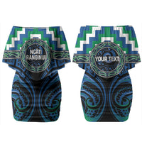 Aotearoa Ngati Ranginui Personalised Family Matching Off Shoulder Short Dress and Hawaiian Shirt Maori Iwi Poutama Puhoro Tattoo LT14 Mom's Dress Green - Polynesian Pride