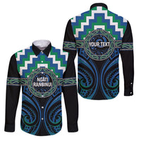 Aotearoa Ngati Ranginui Personalised Family Matching Off Shoulder Short Dress and Hawaiian Shirt Maori Iwi Poutama Puhoro Tattoo LT14 Dad's Shirt - Long Sleeve Green - Polynesian Pride