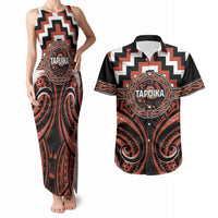 Aotearoa Tapuika Personalised Couples Matching Tank Maxi Dress and Hawaiian Shirt Maori Iwi Poutama Puhoro Tattoo LT14 Red - Polynesian Pride