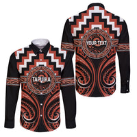 Aotearoa Tapuika Personalised Family Matching Long Sleeve Bodycon Dress and Hawaiian Shirt Maori Iwi Poutama Puhoro Tattoo LT14 Dad's Shirt - Long Sleeve Red - Polynesian Pride