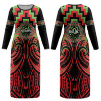 Aotearoa Ngati Maru Personalised Couples Matching Long Sleeve Bodycon Dress and Hawaiian Shirt Maori Iwi Poutama Puhoro Tattoo LT14 - Polynesian Pride