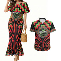 Aotearoa Ngati Maru Personalised Couples Matching Mermaid Dress and Hawaiian Shirt Maori Iwi Poutama Puhoro Tattoo LT14 Red - Polynesian Pride