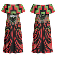 Aotearoa Ngati Maru Personalised Family Matching Off Shoulder Maxi Dress and Hawaiian Shirt Maori Iwi Poutama Puhoro Tattoo LT14 Mom's Dress Red - Polynesian Pride