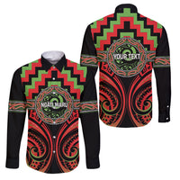 Aotearoa Ngati Maru Personalised Family Matching Tank Maxi Dress and Hawaiian Shirt Maori Iwi Poutama Puhoro Tattoo LT14 Dad's Shirt - Long Sleeve Red - Polynesian Pride