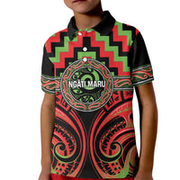 Aotearoa Ngati Maru Personalised Kid Polo Shirt Maori Iwi Poutama Puhoro Tattoo LT14 Kid Red - Polynesian Pride