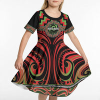 Aotearoa Ngati Maru Personalised Kid Short Sleeve Dress Maori Iwi Poutama Puhoro Tattoo LT14 - Polynesian Pride