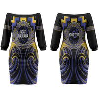 Aotearoa Ngati Raukawa Personalised Couples Matching Off The Shoulder Long Sleeve Dress and Long Sleeve Button Shirt Maori Iwi Poutama Puhoro Tattoo LT14 - Polynesian Pride