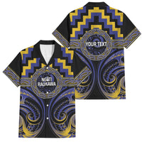 Aotearoa Ngati Raukawa Personalised Family Matching Off The Shoulder Long Sleeve Dress and Hawaiian Shirt Maori Iwi Poutama Puhoro Tattoo LT14 Dad's Shirt - Short Sleeve Blue - Polynesian Pride