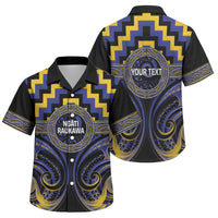 Aotearoa Ngati Raukawa Personalised Family Matching Off Shoulder Maxi Dress and Hawaiian Shirt Maori Iwi Poutama Puhoro Tattoo LT14 Son's Shirt Blue - Polynesian Pride