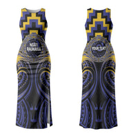 Aotearoa Ngati Raukawa Personalised Family Matching Tank Maxi Dress and Hawaiian Shirt Maori Iwi Poutama Puhoro Tattoo LT14 Mom's Dress Blue - Polynesian Pride