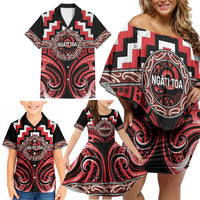Aotearoa Ngati Toa Personalised Family Matching Off Shoulder Short Dress and Hawaiian Shirt Maori Iwi Poutama Puhoro Tattoo LT14 - Polynesian Pride