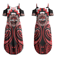 Aotearoa Ngati Toa Personalised Family Matching Summer Maxi Dress and Hawaiian Shirt Maori Iwi Poutama Puhoro Tattoo LT14 Mom's Dress Red - Polynesian Pride
