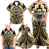 Aotearoa Ngati Tama Personalised Family Matching Off Shoulder Maxi Dress and Hawaiian Shirt Maori Iwi Poutama Puhoro Tattoo LT14 - Polynesian Pride
