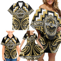 Aotearoa Ngati Tama Personalised Family Matching Off Shoulder Short Dress and Hawaiian Shirt Maori Iwi Poutama Puhoro Tattoo LT14 - Polynesian Pride