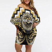 Aotearoa Ngati Tama Personalised Off Shoulder Short Dress Maori Iwi Poutama Puhoro Tattoo LT14 Women Yellow - Polynesian Pride
