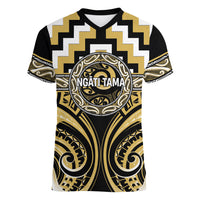 Aotearoa Ngati Tama Personalised Women V-Neck T-Shirt Maori Iwi Poutama Puhoro Tattoo LT14 Female Yellow - Polynesian Pride