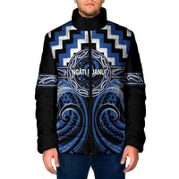 Aotearoa Ngati Ruanui Personalised Padded Jacket Maori Iwi Poutama Puhoro Tattoo LT14 Men Blue - Polynesian Pride