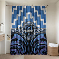 Aotearoa Ngaruahine Bathroom Set Maori Iwi Poutama Puhoro Tattoo LT14 Shower Curtain Only Blue - Polynesian Pride