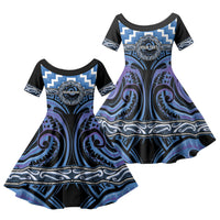 Aotearoa Ngaruahine Personalised Family Matching Off Shoulder Maxi Dress and Hawaiian Shirt Maori Iwi Poutama Puhoro Tattoo LT14 Daughter's Dress Blue - Polynesian Pride