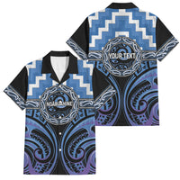 Aotearoa Ngaruahine Personalised Family Matching Summer Maxi Dress and Hawaiian Shirt Maori Iwi Poutama Puhoro Tattoo LT14 Dad's Shirt - Short Sleeve Blue - Polynesian Pride