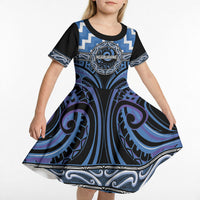 Aotearoa Ngaruahine Personalised Kid Short Sleeve Dress Maori Iwi Poutama Puhoro Tattoo LT14 - Polynesian Pride