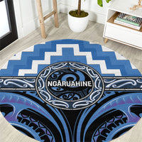 Aotearoa Ngaruahine Round Carpet Maori Iwi Poutama Puhoro Tattoo LT14 Blue - Polynesian Pride