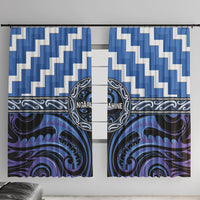 Aotearoa Ngaruahine Window Curtain Maori Iwi Poutama Puhoro Tattoo LT14 With Hooks Blue - Polynesian Pride