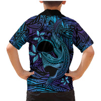 Nukuoro Atoll Family Matching Mermaid Dress and Hawaiian Shirt Polynesian Shark Tattoo Purple Gradient Vibes LT14 - Polynesian Pride