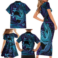 Nukuoro Atoll Family Matching Short Sleeve Bodycon Dress and Hawaiian Shirt Polynesian Shark Tattoo Purple Gradient Vibes LT14 - Polynesian Pride