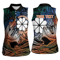 Personalised Kwajalein Atoll Women Sleeveless Polo Shirt Polynesian Shark Tattoo Gradient Vibes LT14 - Polynesian Pride