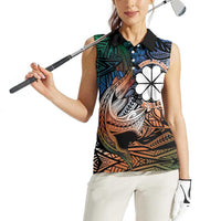 Personalised Kwajalein Atoll Women Sleeveless Polo Shirt Polynesian Shark Tattoo Gradient Vibes LT14 - Polynesian Pride