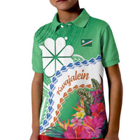 Marshall Islands Kwajalein Atoll Kid Polo Shirt Curves Polynesian Mix Tropical Flowers LT14 Kid Green - Polynesian Pride