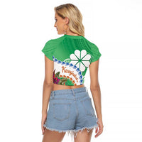 Marshall Islands Kwajalein Atoll Raglan Cropped T Shirt Curves Polynesian Mix Tropical Flowers LT14 - Polynesian Pride