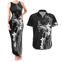 Black Hawaii Couples Matching Tank Maxi Dress and Hawaiian Shirt Hammerhead Shark Tattoo Curve Polynesian - Polynesian Pride
