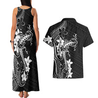 Black Hawaii Couples Matching Tank Maxi Dress and Hawaiian Shirt Hammerhead Shark Tattoo Curve Polynesian - Polynesian Pride