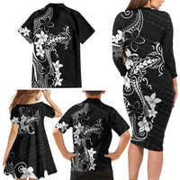 Black Hawaii Family Matching Long Sleeve Bodycon Dress and Hawaiian Shirt Hammerhead Shark Tattoo Curve Polynesian - Polynesian Pride