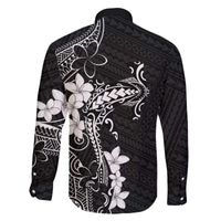 Black Hawaii Family Matching Off The Shoulder Long Sleeve Dress and Hawaiian Shirt Hammerhead Shark Tattoo Curve Polynesian - Polynesian Pride