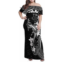 Black Hawaii Family Matching Off Shoulder Maxi Dress and Hawaiian Shirt Hammerhead Shark Tattoo Curve Polynesian - Polynesian Pride