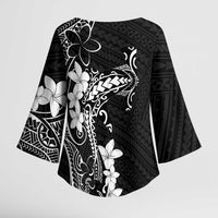 Black Hawaii Kimono Sleeve Blouse Hammerhead Shark Tattoo Curve Polynesian - Polynesian Pride