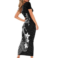 Black Hawaii Short Sleeve Bodycon Dress Hammerhead Shark Tattoo Curve Polynesian - Polynesian Pride